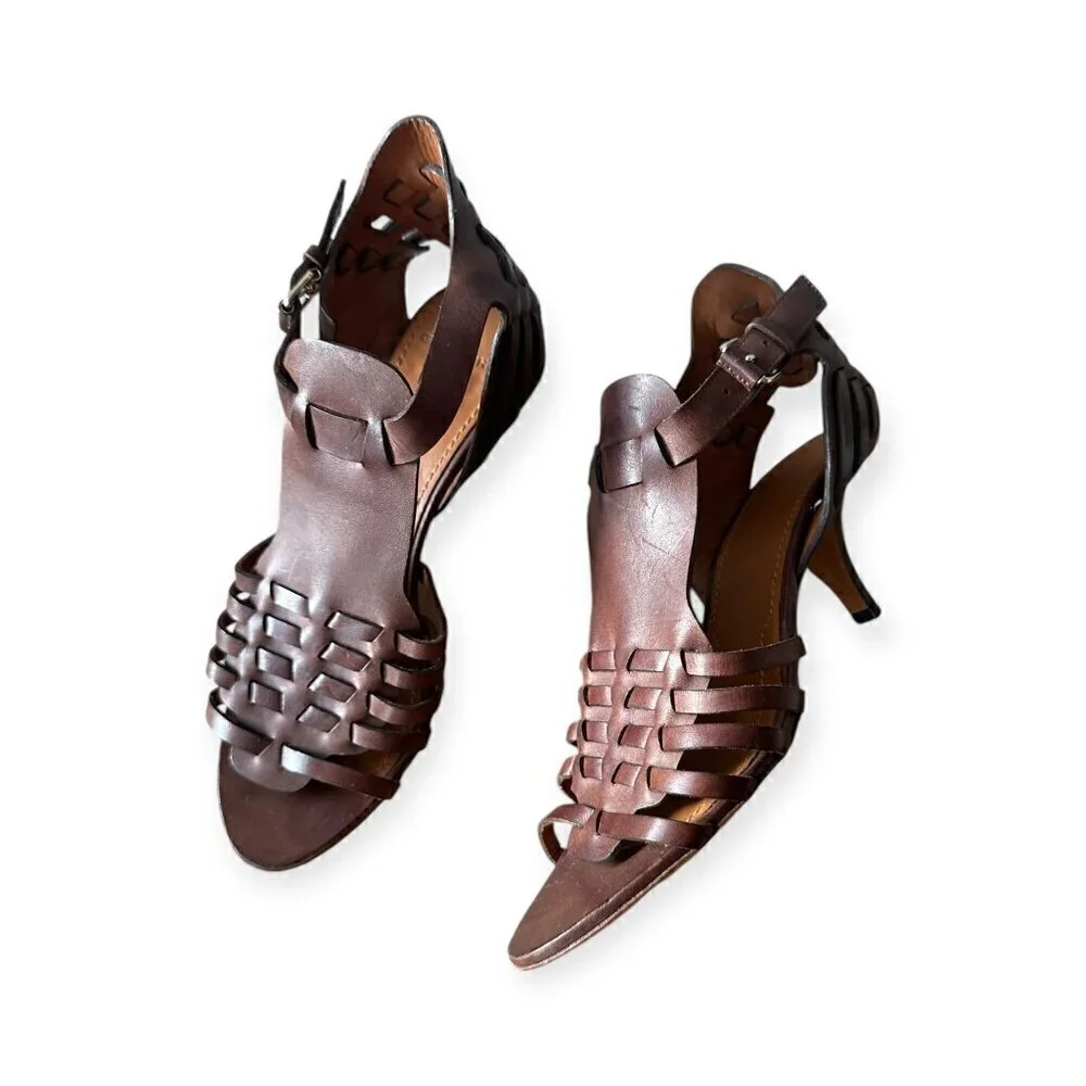 Givenchy Brown Leather Gladiator Huarache Sandal, Mid Heel, Size 38.5EU